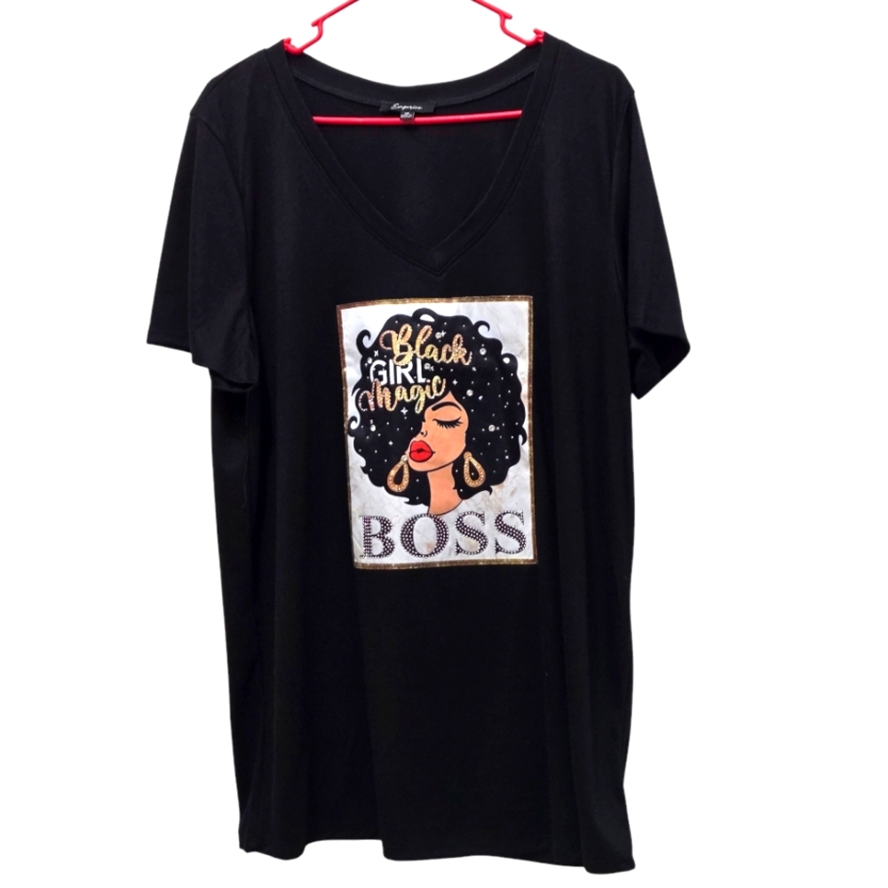 *T25928 Emperice Black  Girl  Magic Rhinestone Tee